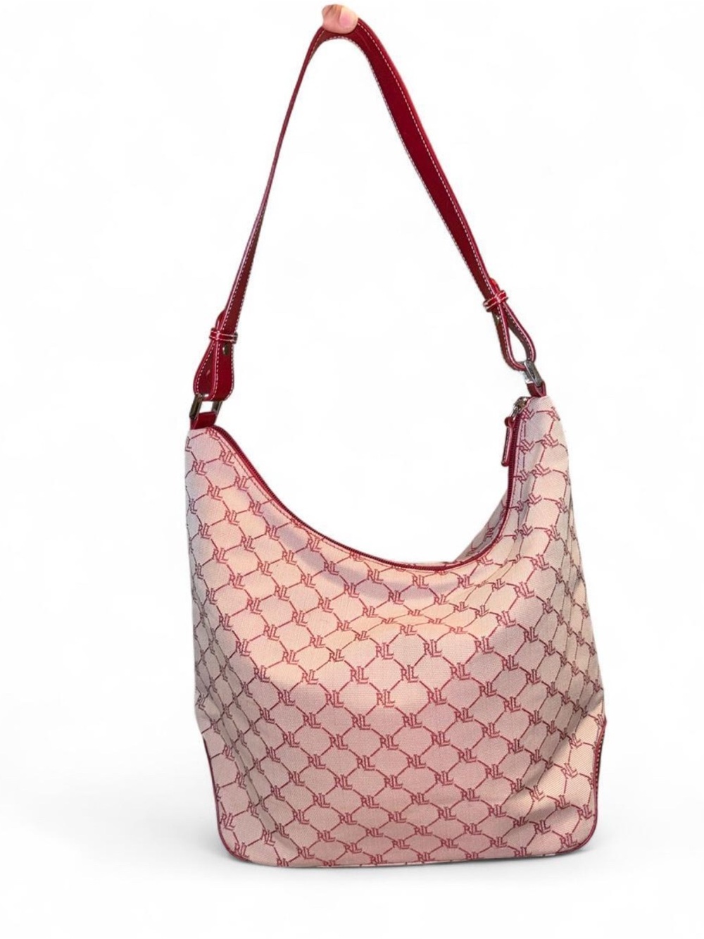 Ralph Lauren Pink Monogram Shoulder Bag with Red Trim